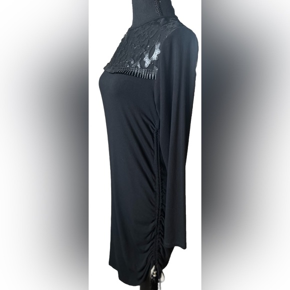 🤩 NEW ITEM! Analili Irma Ruched Tunic Dress Black Asymmetrical Midi Knee Length - Picture 4 of 13